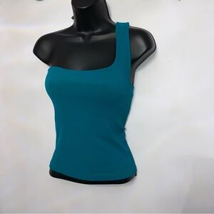 FREE PEOPLE Intimately Turquoise One-Shoulder Tank Top